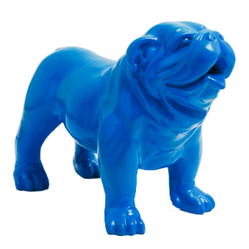 Statue Résine Chien Bouledogue Anglais - 30cm - Couleur Bleu Ciel