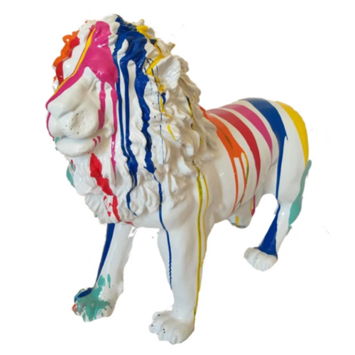 Statue Lion Animaux Resine - 100cm - Multi Coulure Blanc