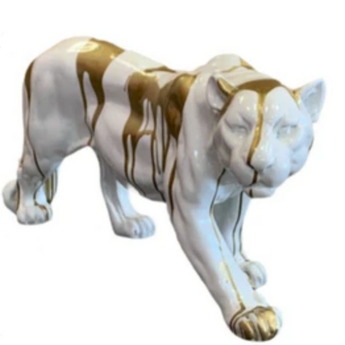 Statue Élégante de Panthère en Résine - 80cm - Finition Dorée