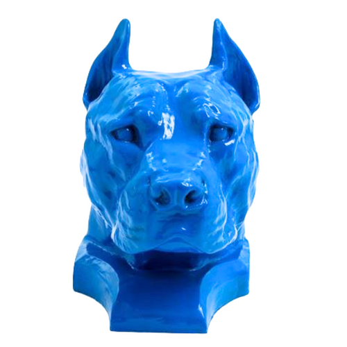 Statue Résine Chien Staff Bull - 35 cm - Bleu Élégant