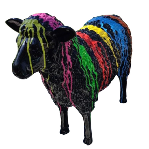 Statue de Mouton en Résine - 110 cm - Finition Multicolore Noir