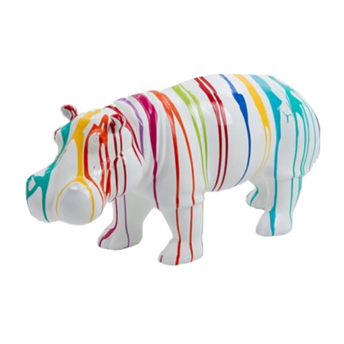 Statue d'Hippopotame en Résine - 95cm - Finition Multi-Couleur Blanc