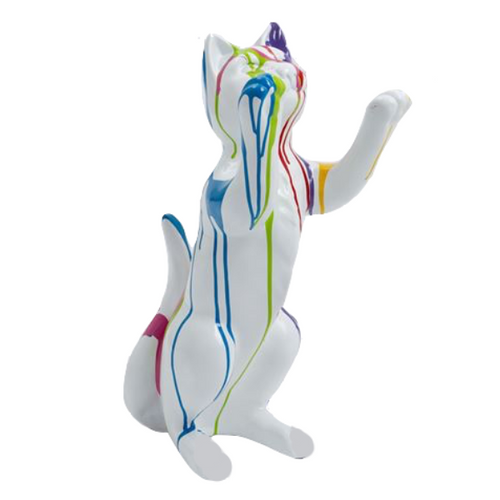 Statue de Chat en Résine - 55 cm - Finition Multi-Couleurs Blancs