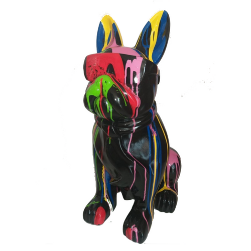 Statue Résine Bouledogue Français - Élégance Animale 35cm - Finition Multi-Couleurs Noir