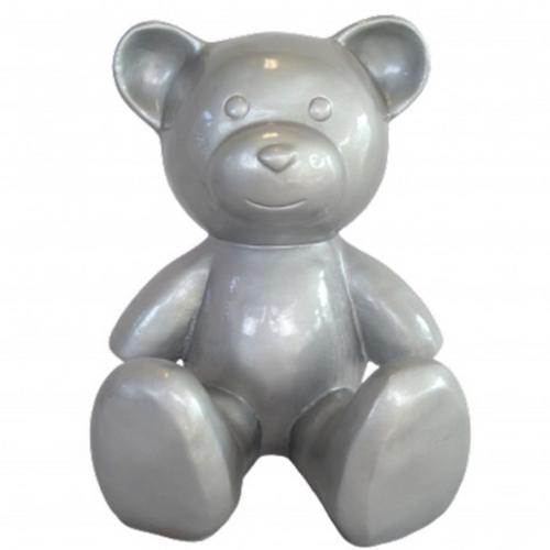 Statue d'Ours en Résine - 35 cm - Finition Argentée
