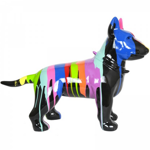 Statue Résine Chien Bull Terrier - 60cm - Finition Noir Multicolore