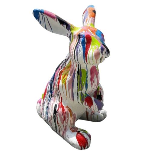 Statue Lapin Animaux Resine - 115cm - Multi Coulure Blanc