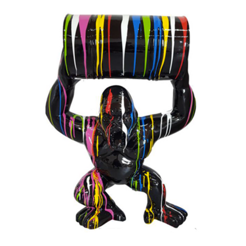 Statue de Gorille en Résine - 40cm - Finition Noire Multicolore