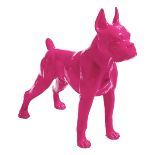 Statue Résine Chien Boxer 50cm - Fuschia Éclatant