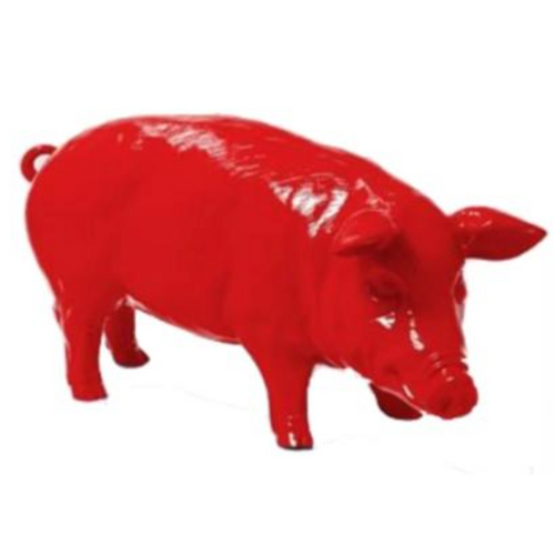Statue de Cochon en Résine - 100cm - Couleur Rouge Éclatante