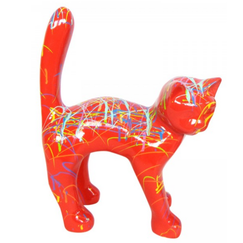 Statue Chat Animaux Resine - 45cm -Graffiti Rouge