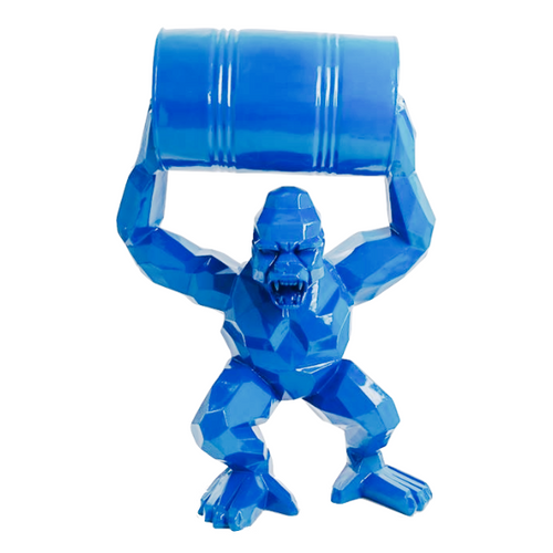 Statue Gorille Baril Origami Animaux Resine - 135cm - Bleu Ciel