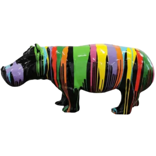 Statue Hippopotame Animaux Resine - 180cm - Multi Coulure Noir