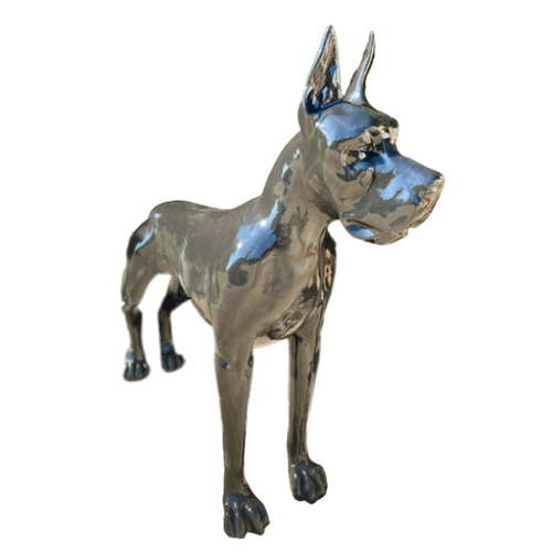 Statue Décorative de Chien Dogue Allemand en Résine - 120cm - Argent