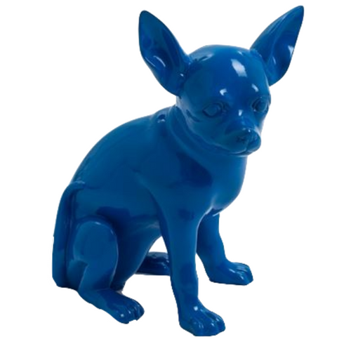 Statue Chien Chihuahua Animaux Resine - 40cm - Bleu Nuit
