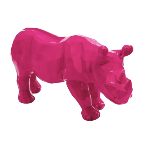 Statue Rhinoceros Origami Animaux Resine - 100cm - Rose Fushia