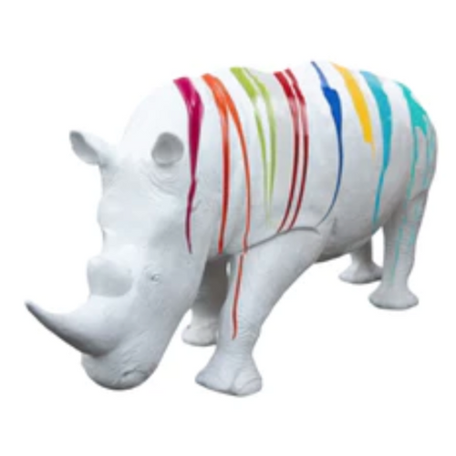 Statue Rhinoceros Animaux Resine - 380cm - Multi Coulure Blanc