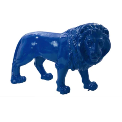 Statue Lion Animaux Resine - 35cm - Bleu Nuit