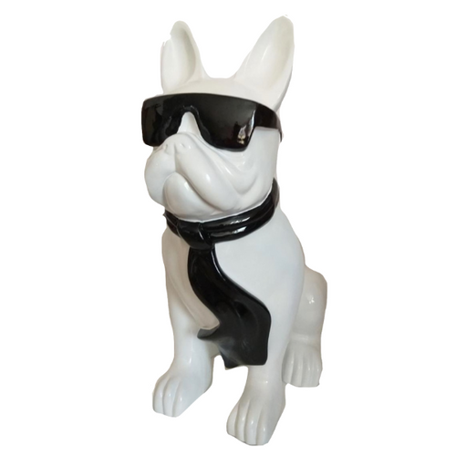 Statue Résine Chien Bouledogue Français 120cm - Élégance Blanc & Noir