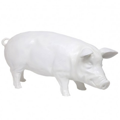 Statue de Cochon en Résine - 100 cm - Blanc Élégant