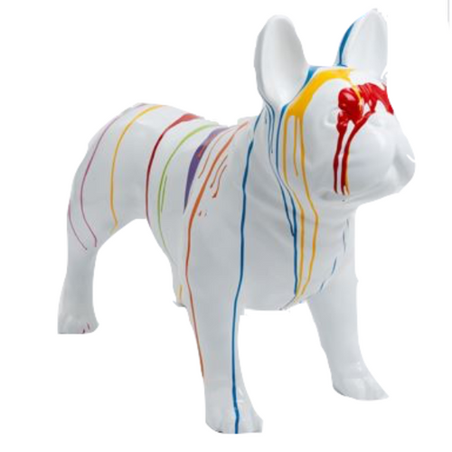 Statue Chien Bouledogue Francais Animaux Resine - 90cm - Multi Coulure Blanc