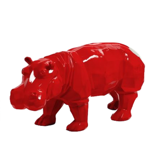 Statue Élégante d'Hippopotame en Résine - 95cm - Rouge Luxe