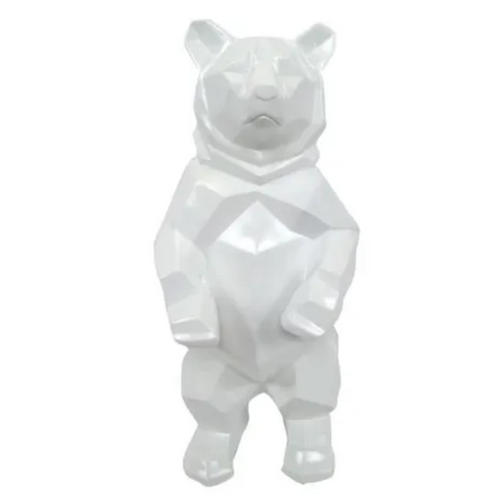 Statue d'Ours en Résine Origami - 40 cm - Couleur Blanche