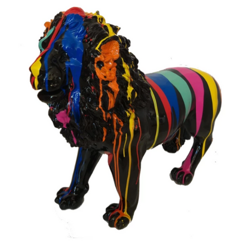 Statue Lion Animaux Resine - 100cm - Multi Coulure Noir