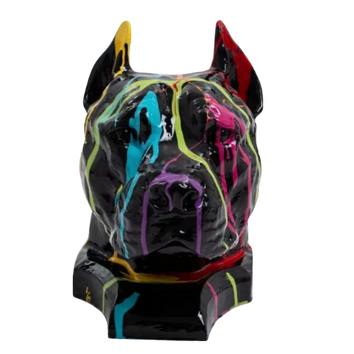 Statue Résine Chien Staff Bull - 35cm - Finition Noir Multicolore