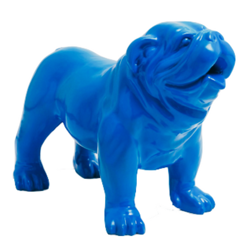 Statue Résine Chien Bouledogue Anglais - 90cm - Couleur Bleue Ciel