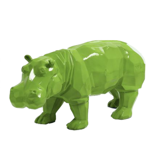 Statue d'Hippopotame en Résine - Origami Vert Pomme - 95 cm