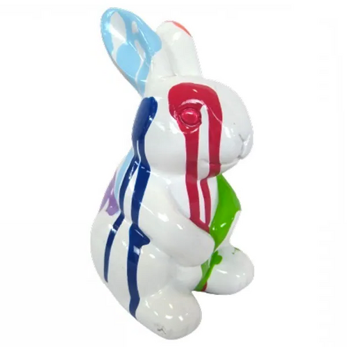 Sculpture de Lapin en Résine - 60cm - Finition Multi-Couleurs Blanc