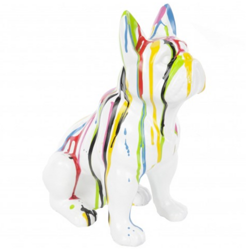 Statue de Bouledogue Français en Résine - 30cm - Finition Multi-Couleur Blanc