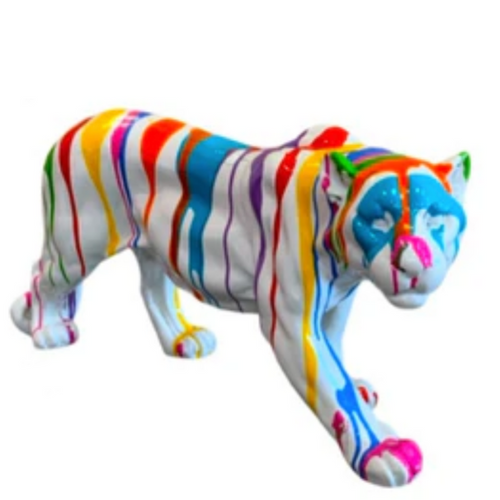 Statue de Panthère en Résine - 80 cm - Finition Blanche Multicolore