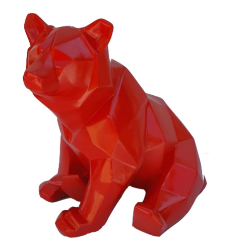 Statue d'Ours en Résine - 30cm - Couleur Rouge