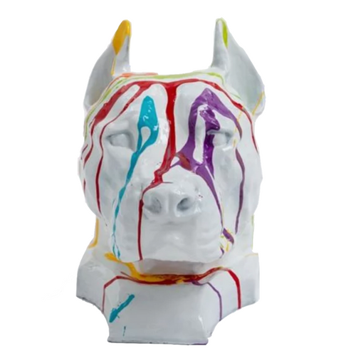 Statue Chien Staff Bull Animaux Resine - 35cm - Multi Coulure Blanc