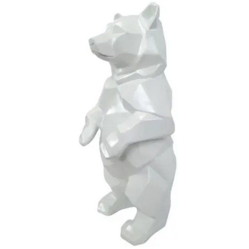 Statue d'Ours en Résine Origami - 40 cm - Couleur Blanche