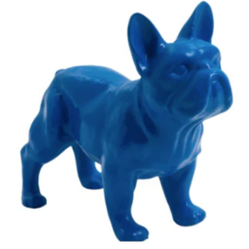 Statue en Résine de Bouledogue Français - 45cm - Couleur Bleu