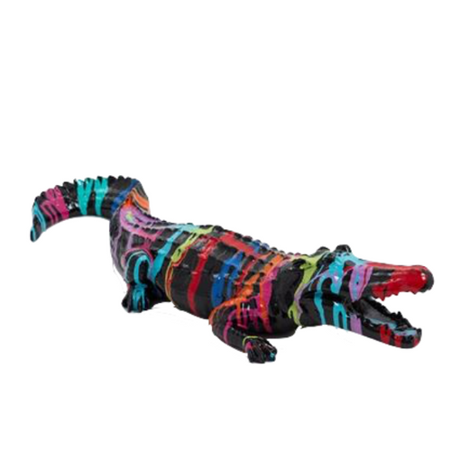 Statue Crocodile Animaux Resine - 70cm - Multi Coulure Noir