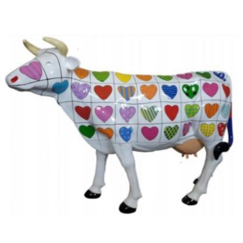 Statue Vache Animaux Resine - 225cm - Coeur Multicolore