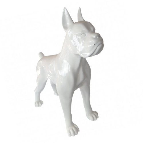 Statue Résine Chien Boxer - 110cm - Couleur Blanche