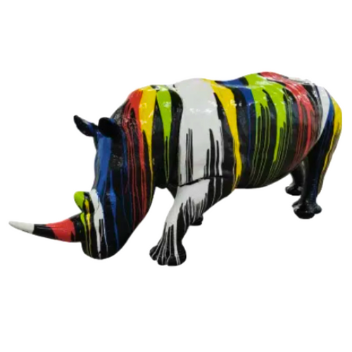 Statue Rhinoceros Animaux Resine - 380cm - Multi Coulure Noir