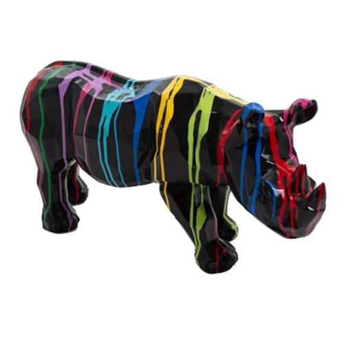 Statue Rhinoceros Origami Animaux Resine - 100cm - Multi Coulure Noir