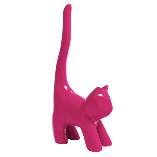 Statue de Chat en Résine - 30 cm - Fuchsia Élégant