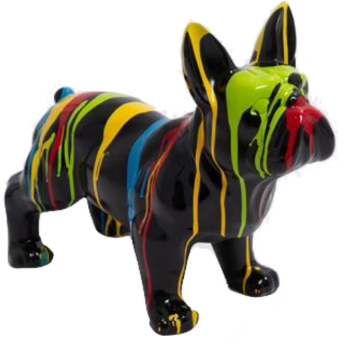 Statue Résine Chien Bouledogue Français - 40x45 cm - Noir Multi-Couleurs