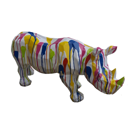 Statue Rhinoceros Origami Animaux Resine - 100cm - Multi Coulure Blanc