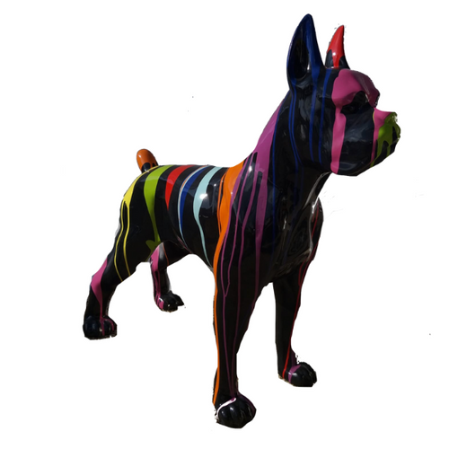 Statue Chien Boxer Animaux Resine - 50cm - Multi Coulure Noir