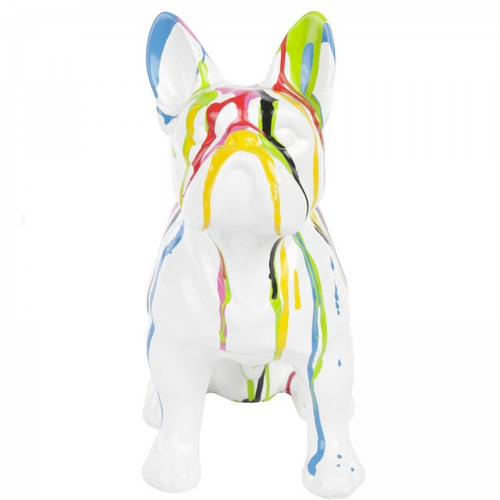 Statue de Bouledogue Français en Résine - 30cm - Finition Multi-Couleur Blanc