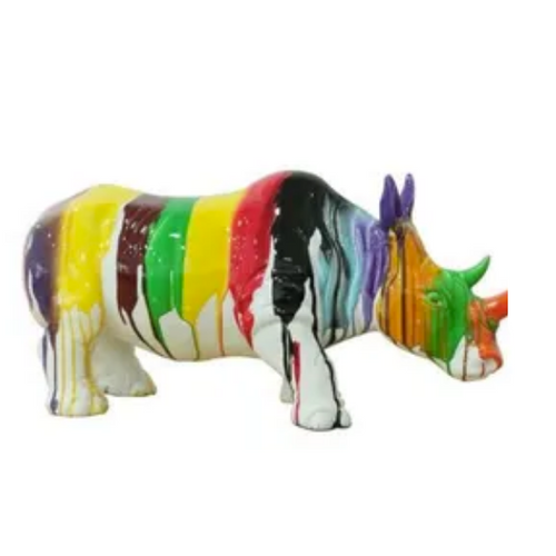 Statue Rhinoceros Animaux Resine - 180cm - Multi Coulure Blanc