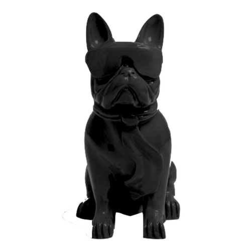 Statue Résine Chien Bouledogue Français - 35cm - Finition Noir